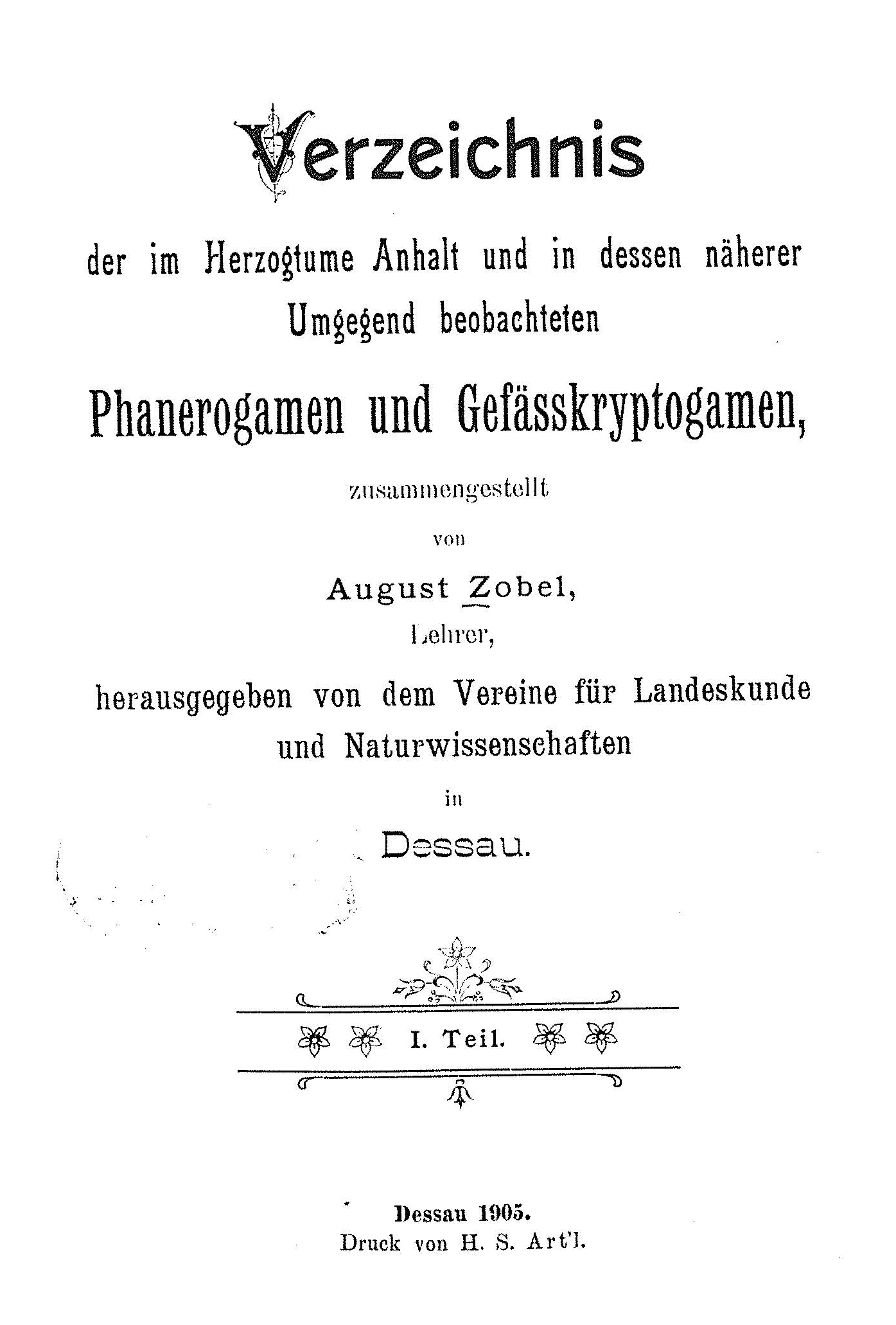 Zobel 1905 Flora-Anhalt, Titelbild